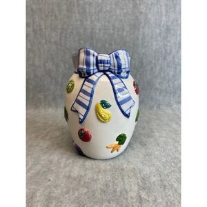 VTG Fitz and Floyd 1994 White Ceramic Utensils‎ Holder Bow Veggies Fruits